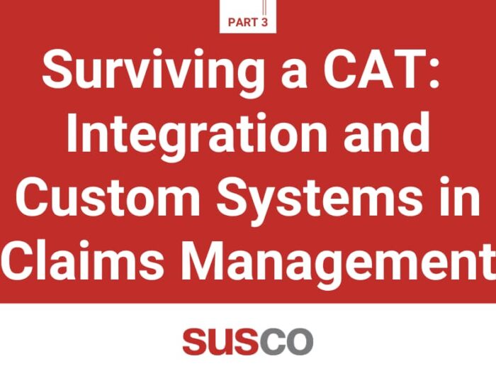 Title card with the words Part 3, Surviving a CAT: Integration and Custom Systems in Claims Management