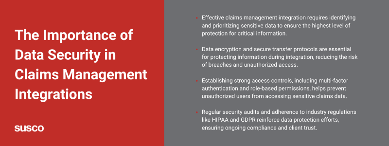 Key takeaways:

Effective claims management integration requires identifying and prioritizing sensitive data to ensure the highest level of protection for critical information.

Data encryption and secure transfer protocols are essential for protecting information during integration, reducing the risk of breaches and unauthorized access.

Establishing strong access controls, including multi-factor authentication and role-based permissions, helps prevent unauthorized users from accessing sensitive claims data.

Regular security audits and adherence to industry regulations like HIPAA and GDPR reinforce data protection efforts, ensuring ongoing compliance and client trust.
